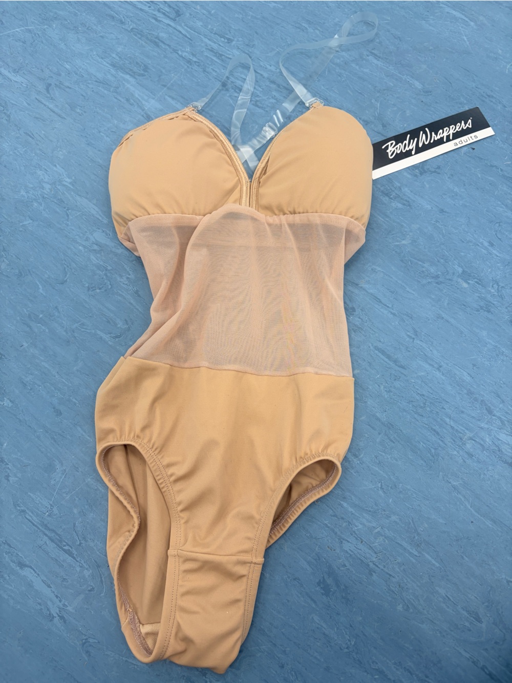 Body Wrappers Nude Mesh Supportive Bodysuit with Clear Straps